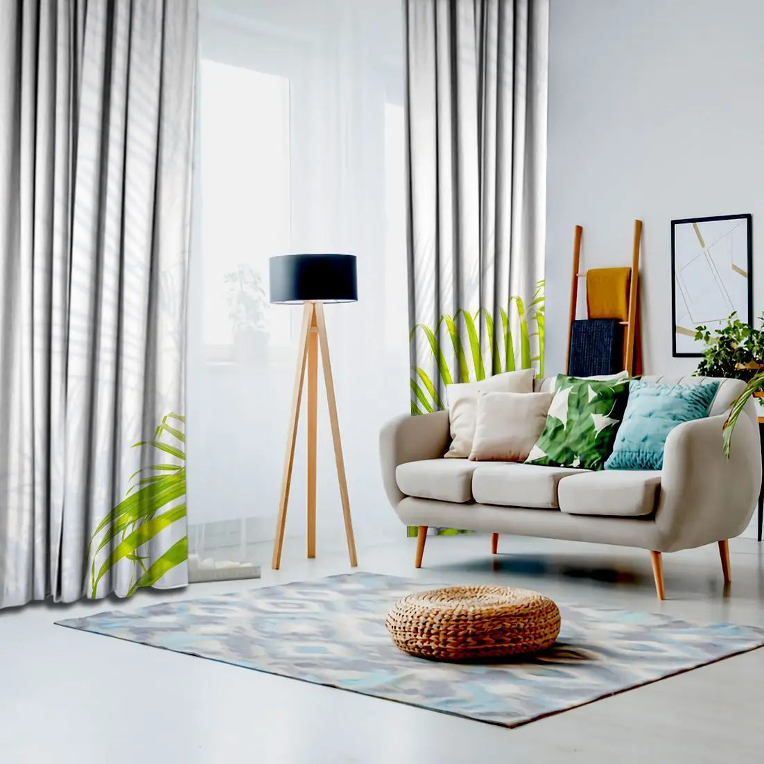 Занавеска листья и тени на стене экзотический лес природа окружающая среда