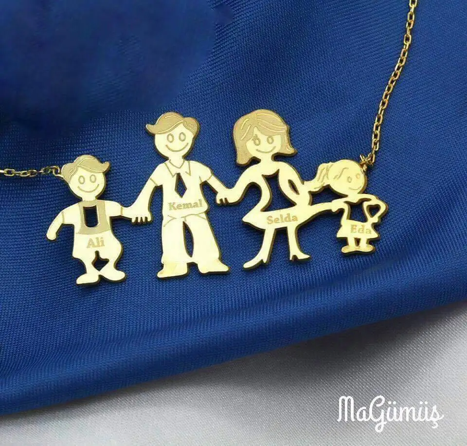 Четыре-это 4 индивидуальное Позолоченное серебряное семейное ожерелье |