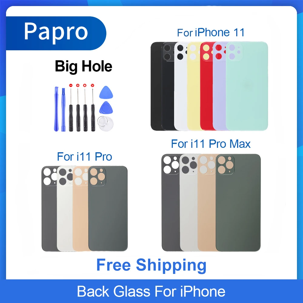

Grade AAA+ Big Hole Back Housing Battery Glass For iPhone 11 Rear Door Housing Adhesive Replace For iPhone 11 Pro Max With Gift