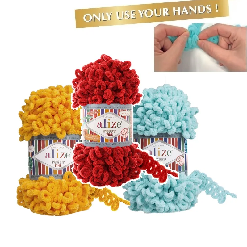 Alize PUFFY FINE 100гр пряжа % 100 Микрополиэстер без игл крючка коллекция одеяло для