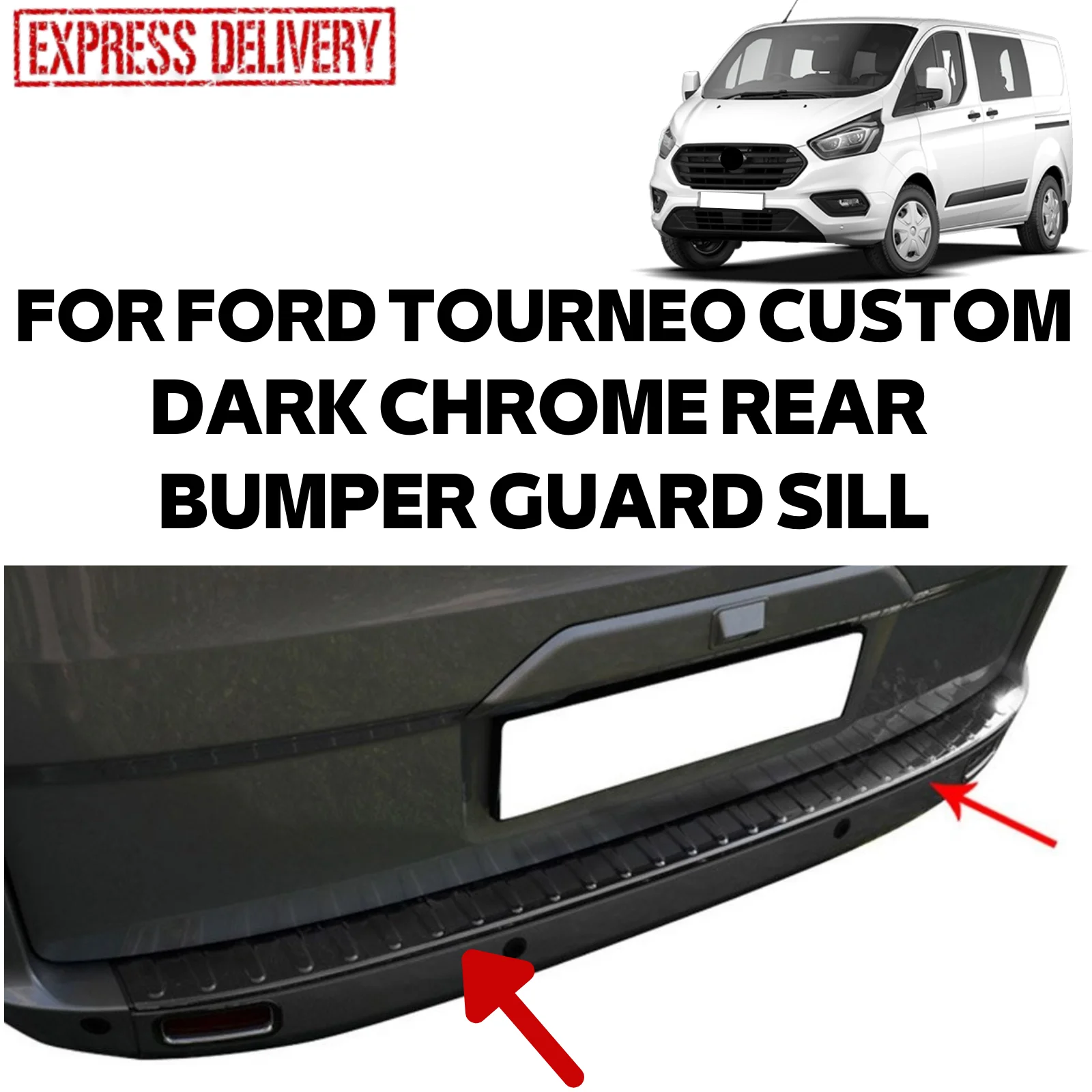 

Темный хромированный протектор для заднего бампера FORD TOURNEO CUSTOM 2012-2021, протектор порога багажа, экономичный аксессуар из нержавеющей стали д...
