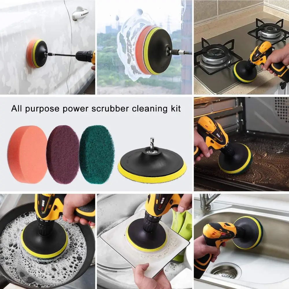 10pcs power cleaning scrubber nylons brush attachment kit with extender for bathroom tub shower tile and car free global shipping