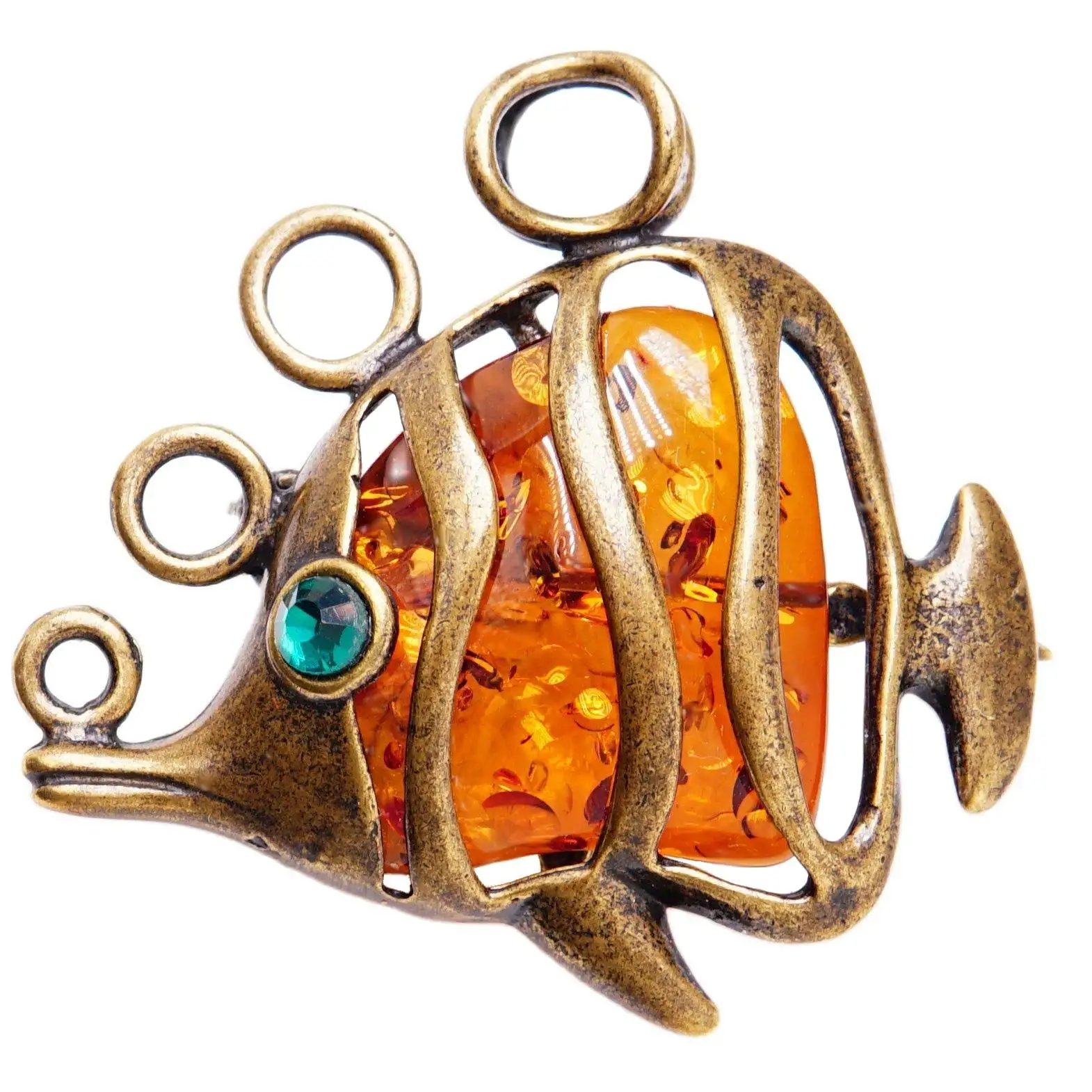 Брошь - кулон Рыбка Немо (цена с доставкой) янтарь бронза латунь брошка стразы