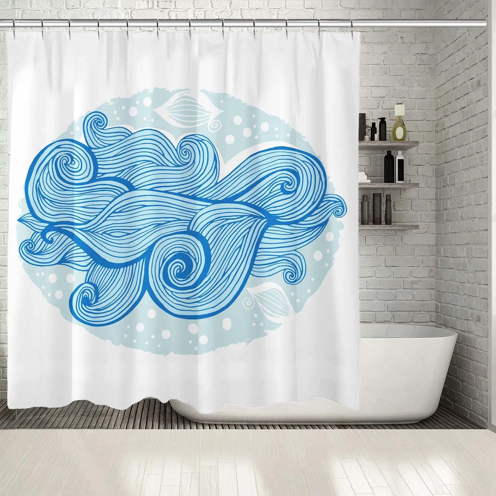 Занавески для душа Абстрактные Волны океана с пышными линиями природа