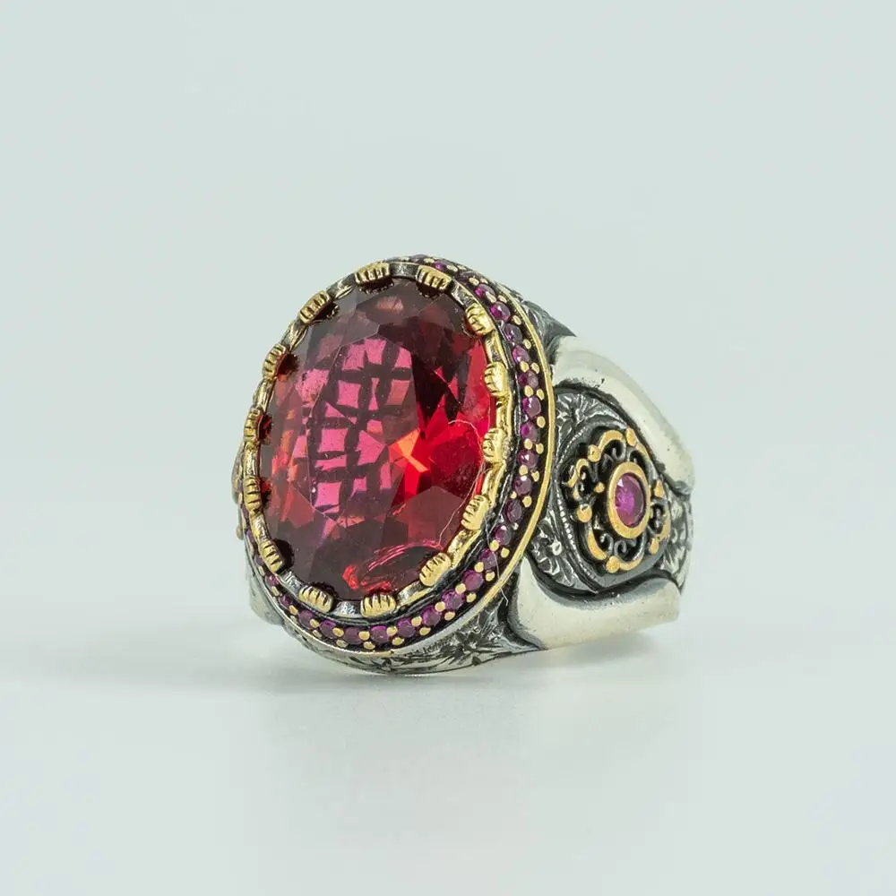 Мужское кольцо с гранатом Vuzera Винтажное из настоящего серебра 925 к подарок ручной