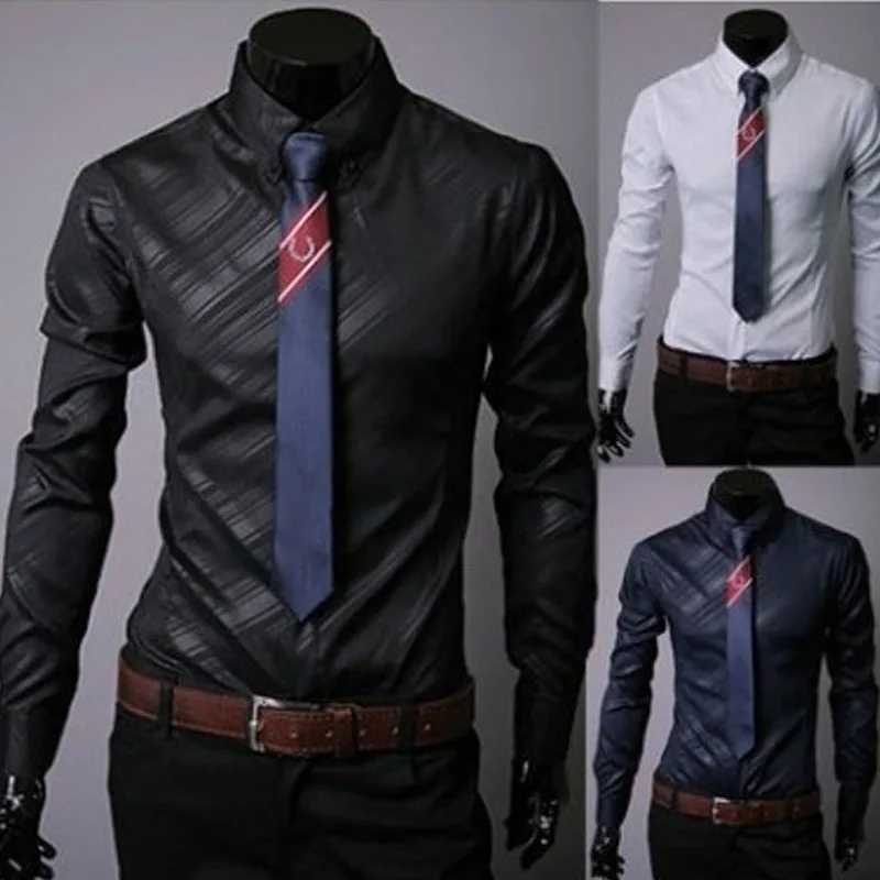 Рубашка мужская с V-образным вырезом люксовая стильная формальная сорочка Slim Fit