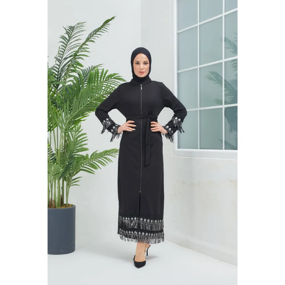 SHELL DETAILED ZIPPER ABAYA WITH SKIRT AND SLEEVES PLUS SIZE abaya muslim dress women kaftan open abaya long dress african dress