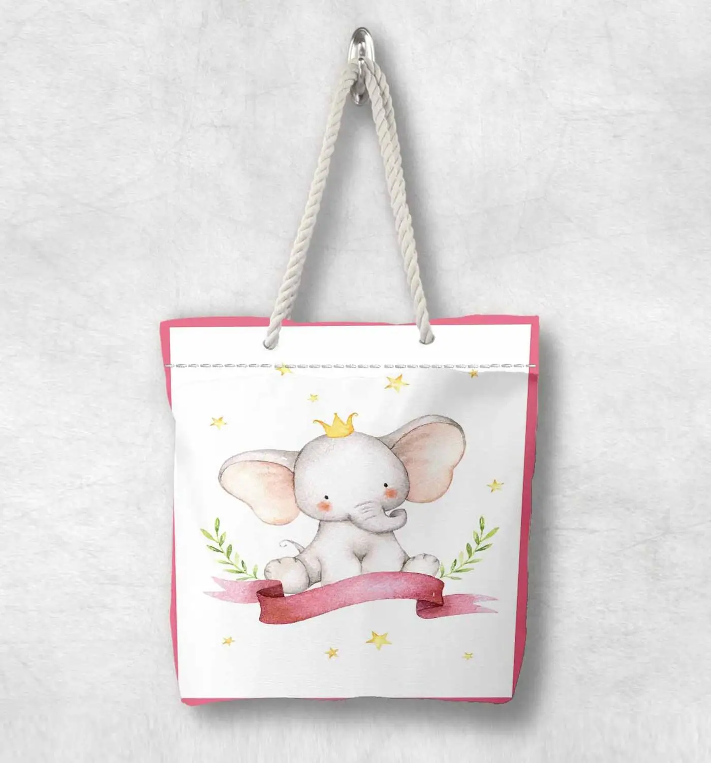 Еще Розовый границы Милый Забавный слон скандинавский белый с веревочной ручкой