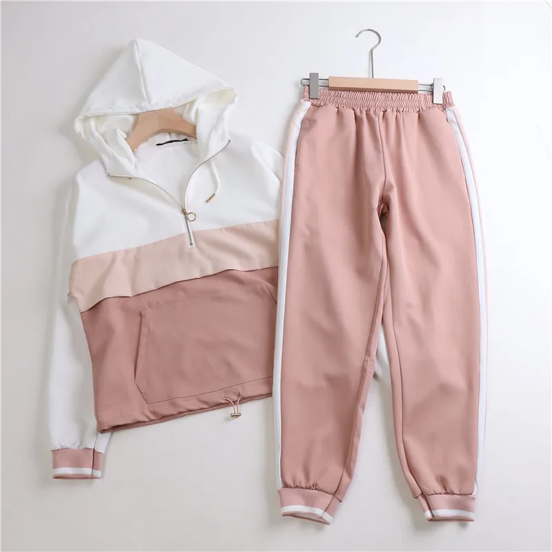 2019 женский спортивный костюм с капюшоном в полоску розовый куртка бомбер