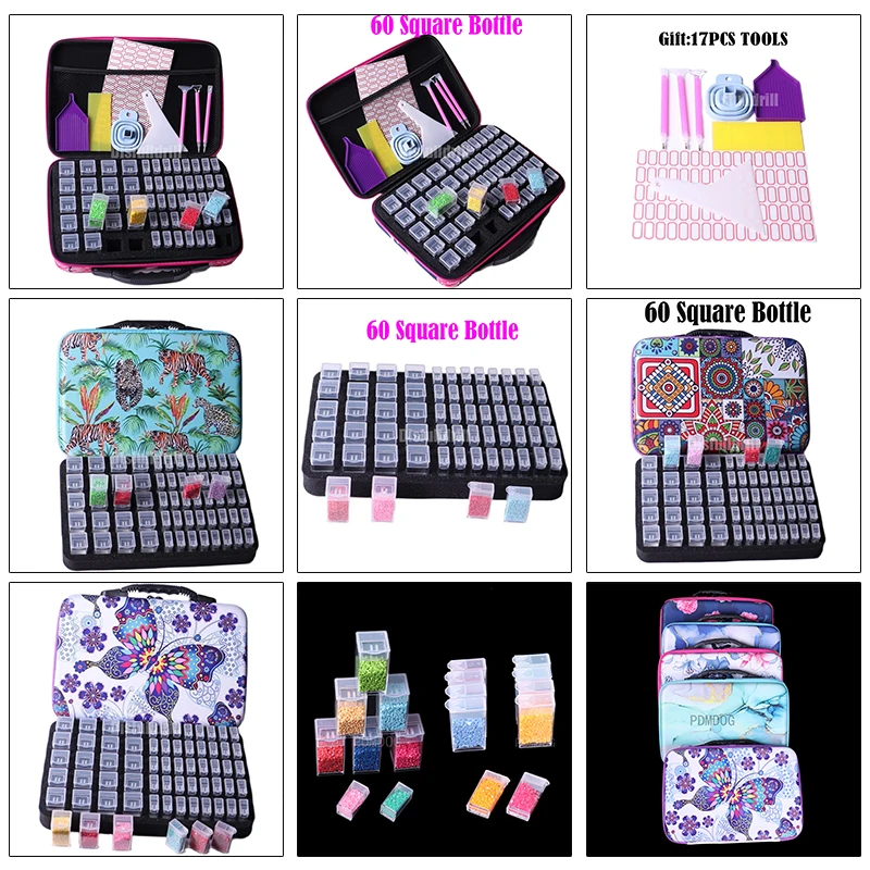 

5D Diamond Painting Accessories Storage Box Square 60 Slot DIY Diamond Embroidery Tools Beads Storage Container Jar Zippered Cas