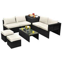 patiojoy 8pcs patio rattan furniture set storage table ottoman off white hw68605wh