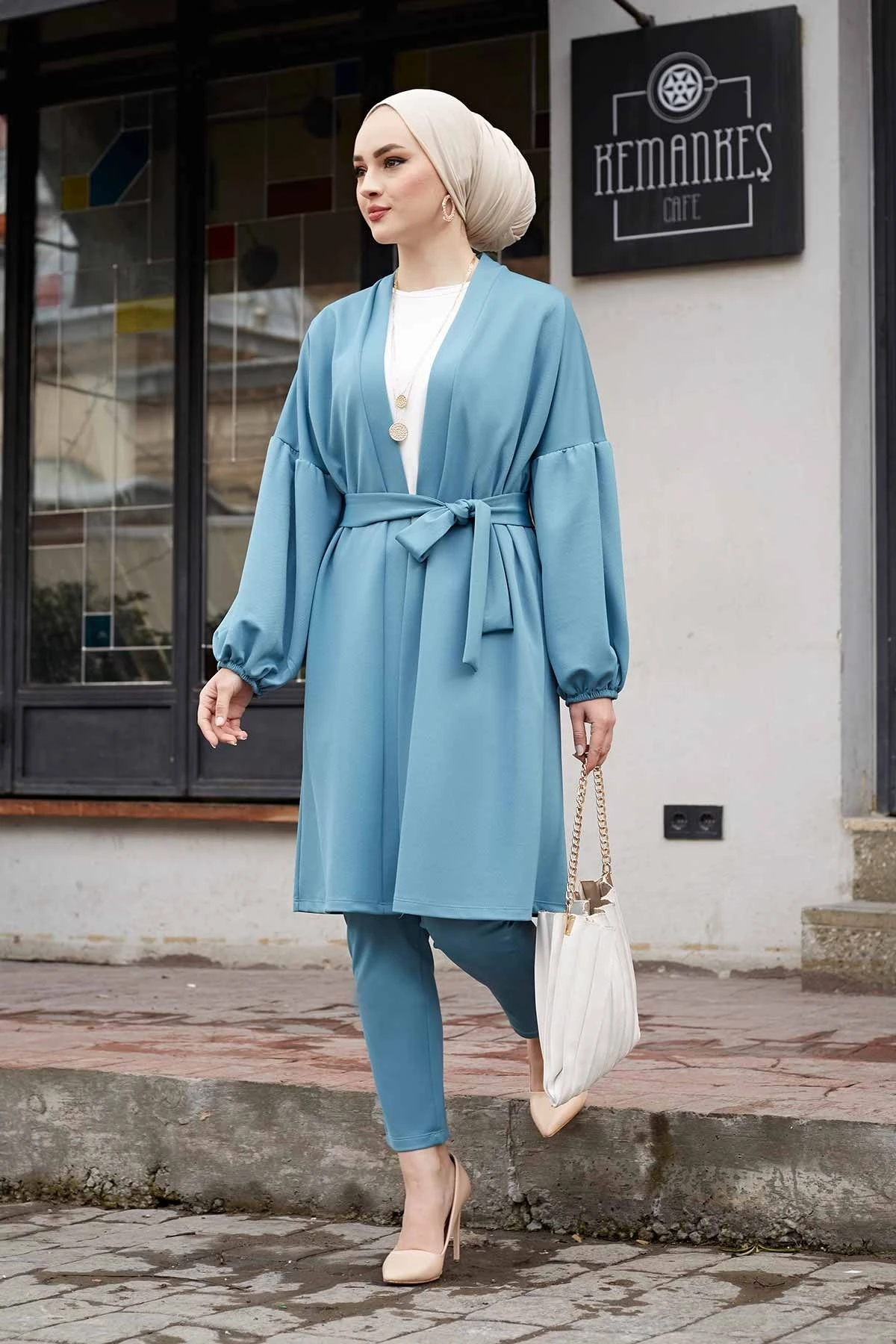 

Women Muslim Fashion Belted Scuba 3 Pieces Set Suit Dubai Arab Fashion Hijab Fashion Islam Ramadan Clothing High Quality