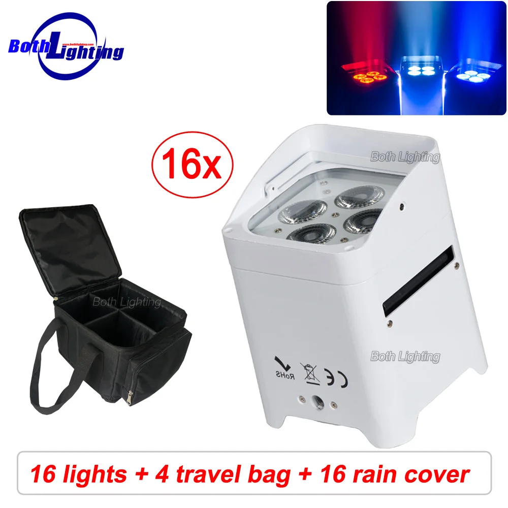 Беспроводной Перезаряжаемый светильник с защитой от дождя 16 шт. 4x18 Вт RGBWA + UV LED DMX