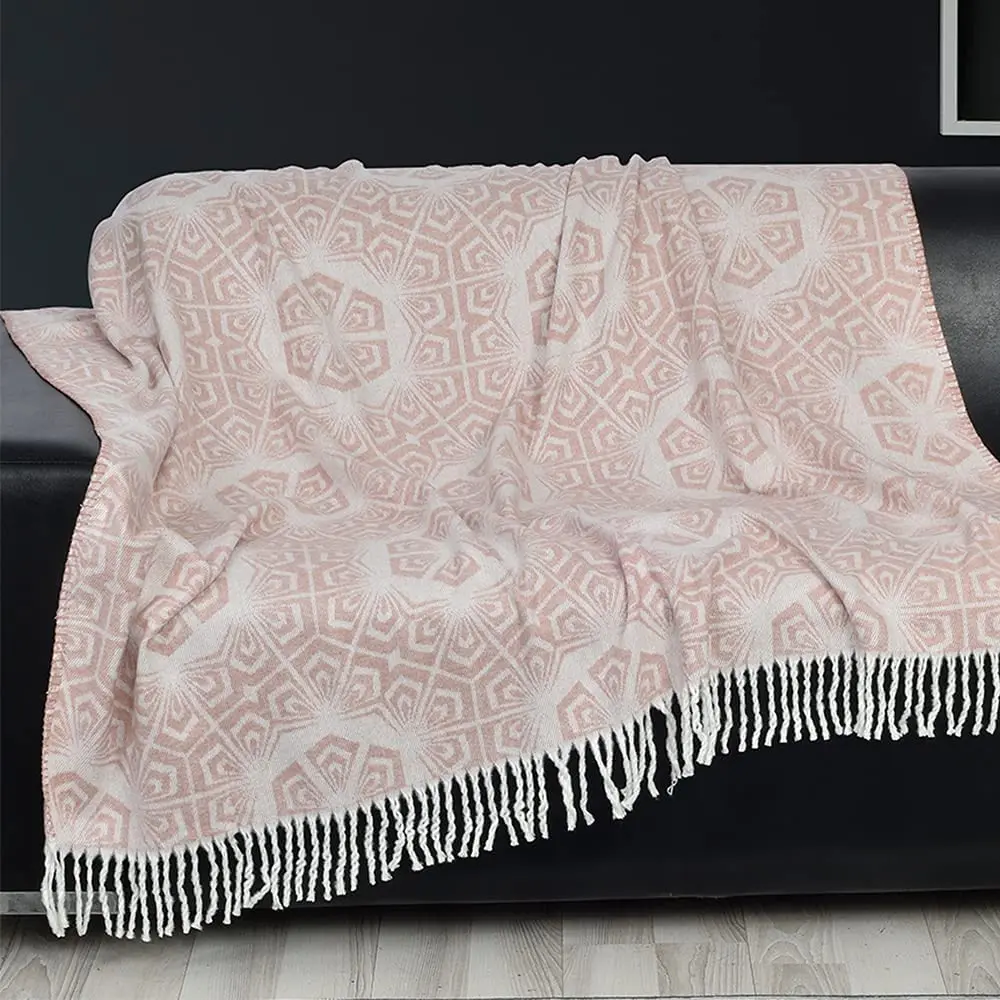 

Decorative Throw Blankets for Couch Sofa Bed Soft Lightweight Cozy Farmhouse Outdoor Pink Fall with Tassel Fringe Colorful Patte