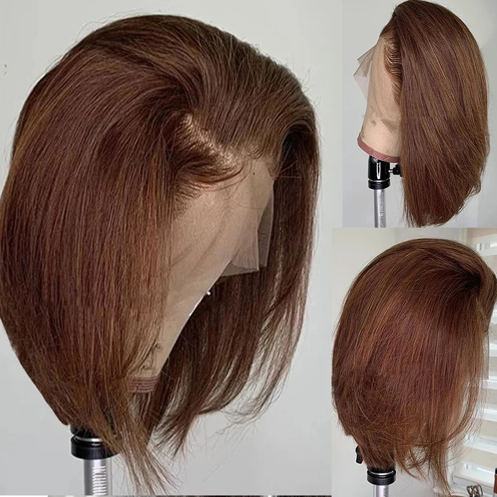 

Free Part Short Bob Straight Wigs Brown Synthetic Lace Front Wig for Women Chocolate Brown T Part Wig Daily Cosplay Wigs