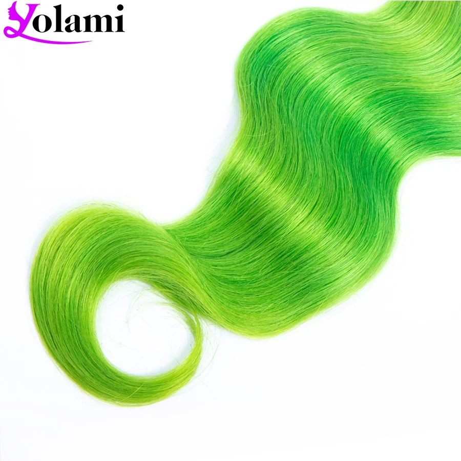 

Yolami Ombre Human Hair Extensions Pre Colored 1B/Apple Green Brazilian Body Wave Weave 3 Bundles Non Remy Human Hair 8-24inch