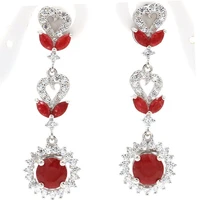43x13mm jazaz 7 6g elegant real red ruby created violet tanzanite cz wedding women 925 solid sterling silver earrings