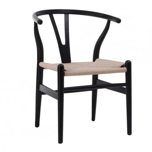 Silla CH24 Wishbone negra asiento natural|Обеденные стулья| |