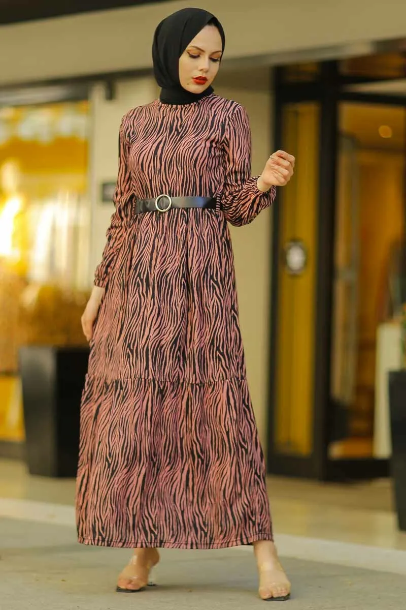 

2021 Zebra Pattern Pink Ramadan Kaftan Dubai Abaya Turkey Muslim Fashion Robe Women Islamic Hijab Dress Long Eid Mubarak
