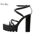 Сандалии Onlymaker Женские из лакированной кожи, босоножки на платформе с перекрестной шнуровкой и ремешком на щиколотке, открытый носок, большой размер