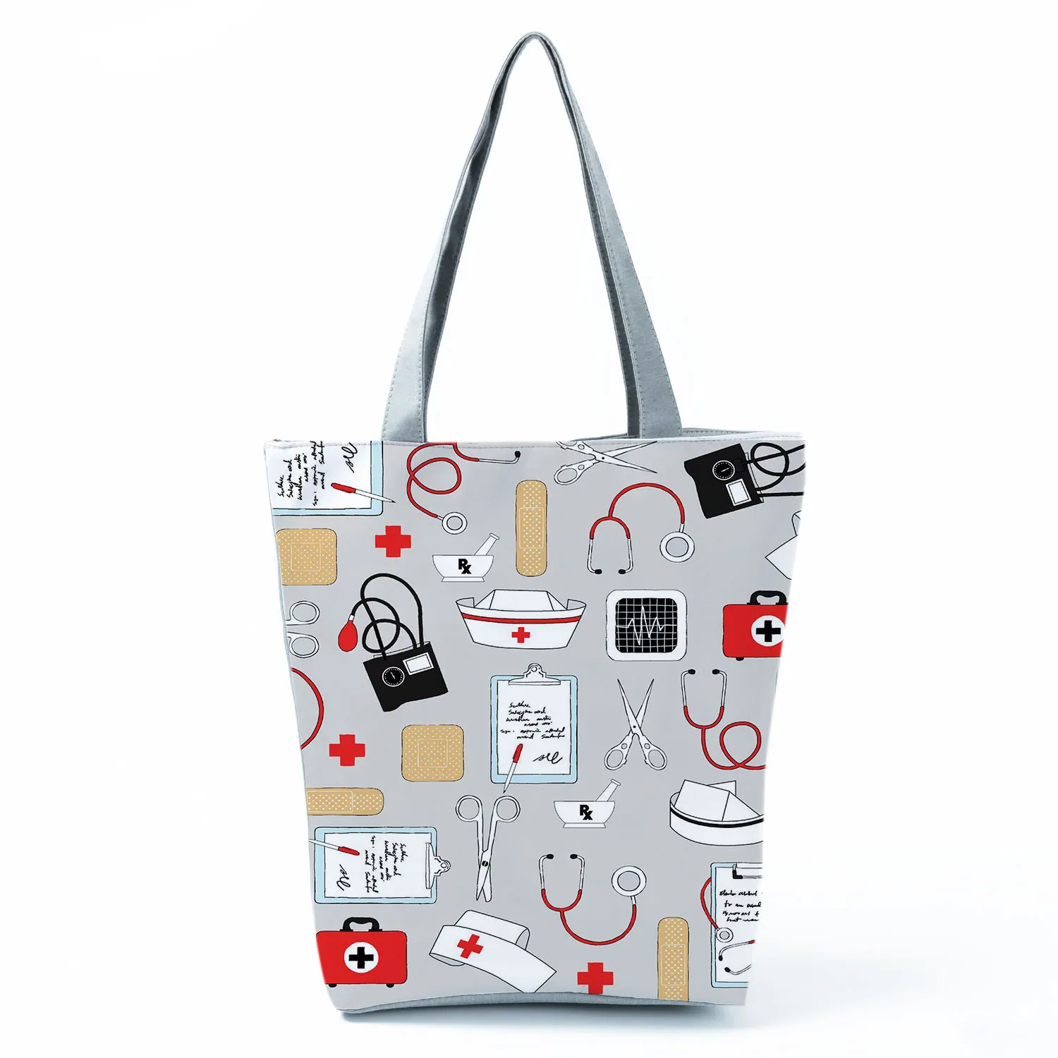 Nurse Needle Tubing Pattern Printed Customized Eco Shopper Polyester Totes Bags Women's Handbag Reusable Grocery Bag Pretty Gift