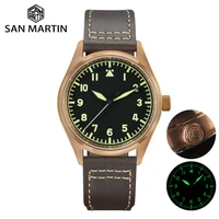 san martin bronze pilot watch military yn55a retro simple style mens automatic mechanical watches leather strap 20bar luminous