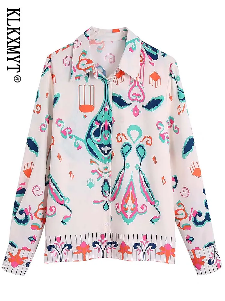 

Klkxmyt женская рубашка 2022 весна осень модная Повседневная Блузка с принтом на пуговицах с длинным рукавом винтажные рубашки женские топы