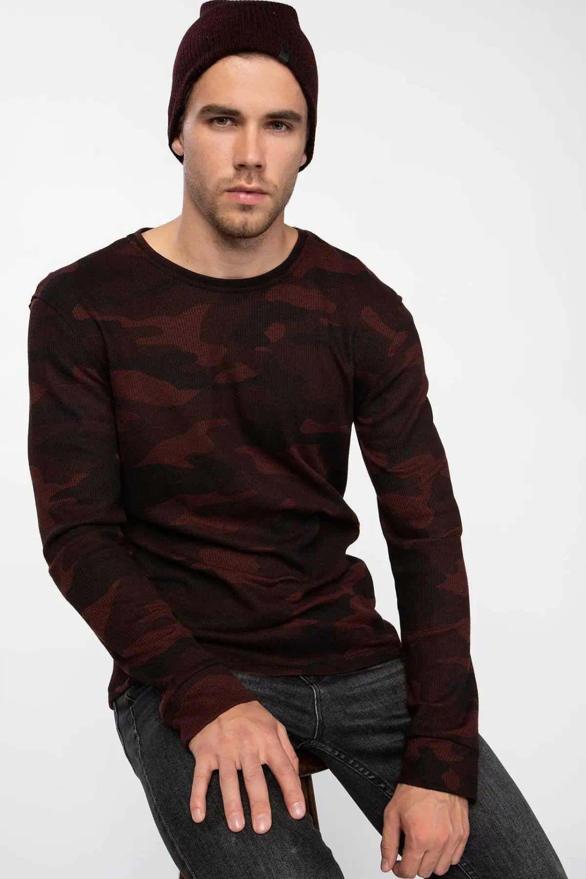 DeFacto мужские модные камуфляжные топы с круглым вырезом повседневные пуловеры для