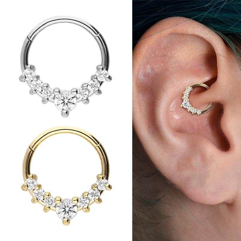 

Fashion Cool Stainless Steel Segment Nose Ring Zircon Septum Clicker Ear Cartilage Helix Daith Hoop Body Piercing Jewelry