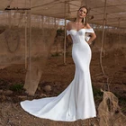 Соблазнительные свадебные платья 2022 с аппликацией, с открытыми плечами, со шнуровкой, с коротким рукавом, со шлейфом-кисточкой, атласные свадебные платья-русалки