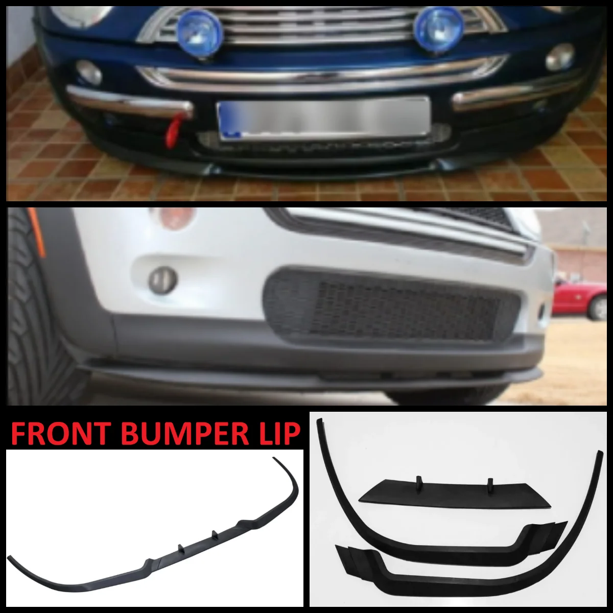 

For Mini Cooper CUPRA R FRONT SPOILER BUMPER LIP Euro Spoiler Lip Universal 3 pcs Body Kit Splitter Car Accessories Compatible
