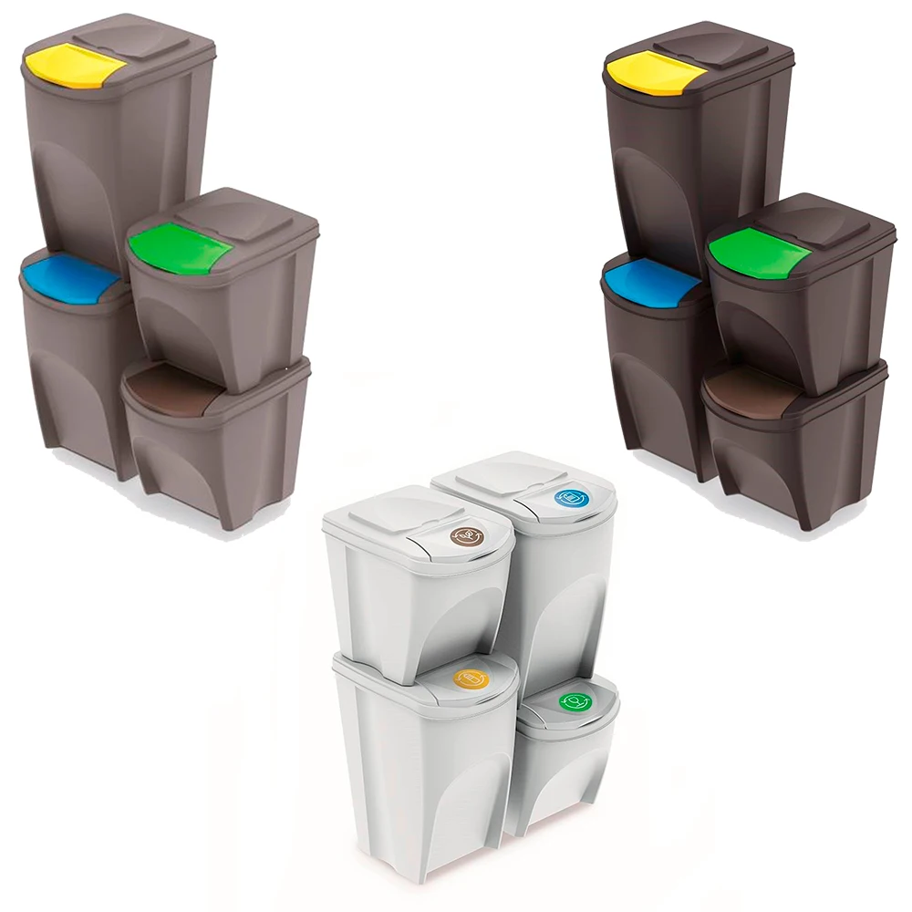 Набор из 4 контейнеров для мусора/рециркуляции 120L (2x35L и 2x25L) пластиковый