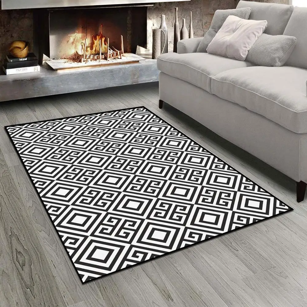 

Else Black White Mixed Lines Tiles Nordec 3d Print Non Slip Microfiber Living Room Modern Carpet Washable Area Rug Mat