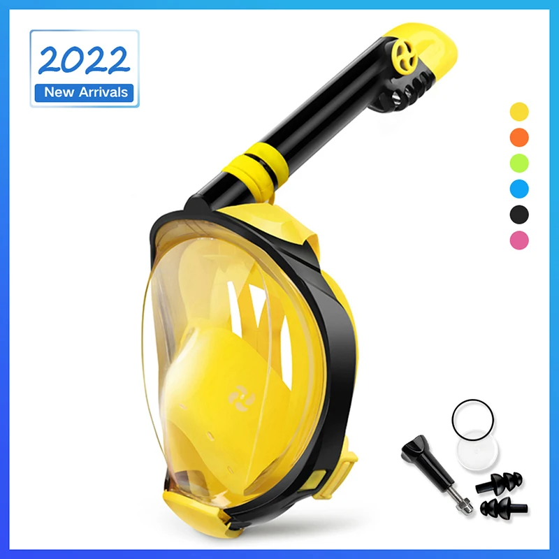 

Желтая маска для подводного плавания Rodicoco, снаряжение для подводного плавания на все лицо, сухая верхняя маска для подводного плавания с кр...