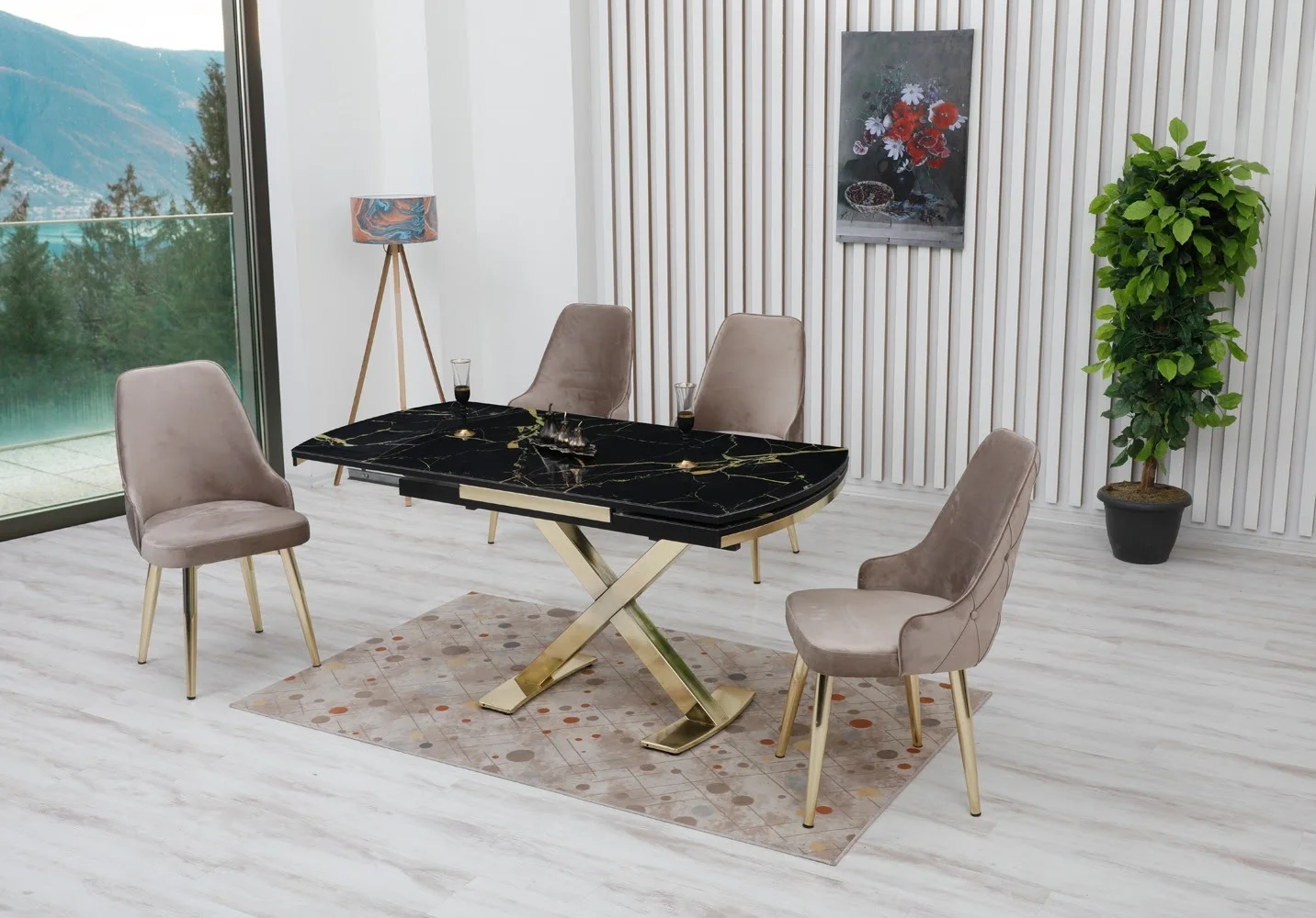 

Роскошный обеденный стол из светильник кого мрамора и 4 комплекта стульев, простой круглый обеденный стол для дома