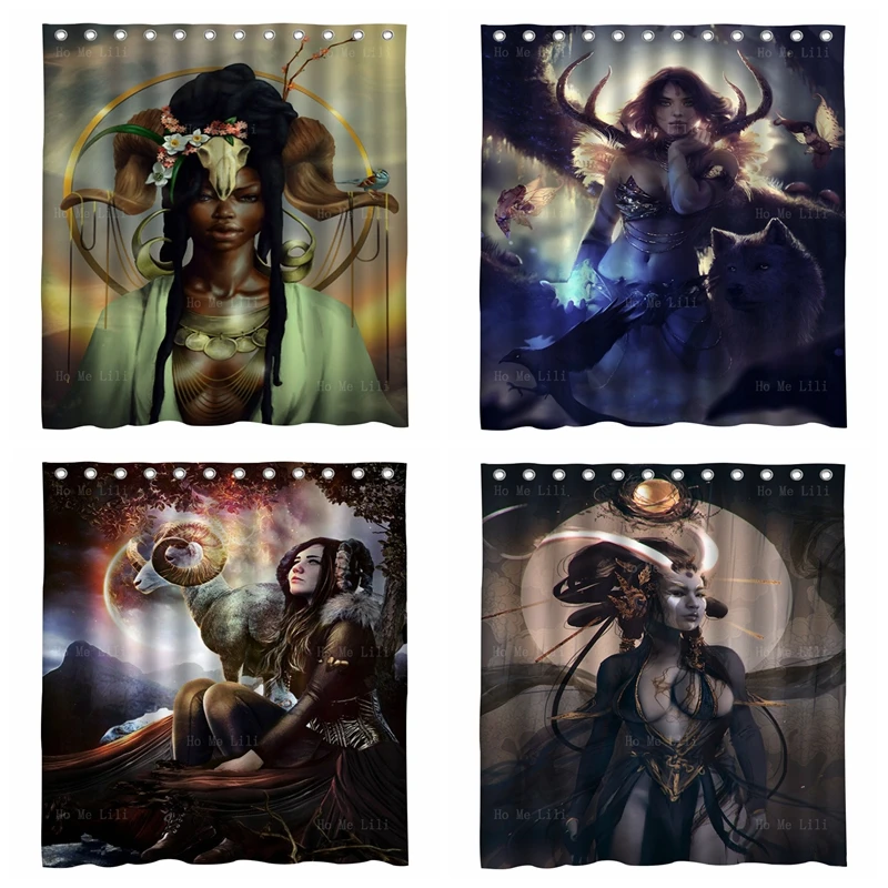 

Fantasy Aries Capricorn Goddes Zodiac Ancient Goddess Fantasy Female Druid Art Mythical Creatures Shower Curtain By Ho Me Lili