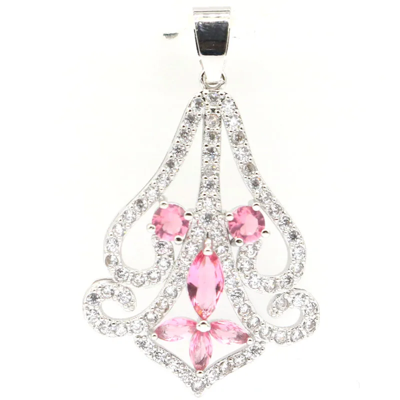 

43x26mm Luxury SheCrown Created Pink Tourmaline White CZ Gift For Ladies European Style Silver Pendant