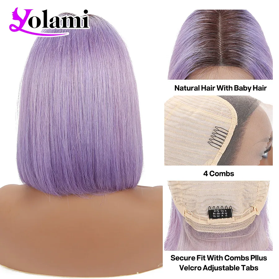 Yolami Ombre 2 тона 1B розовый фиолетовый короткий боб парик 10 дюймов 13X4 предварительно