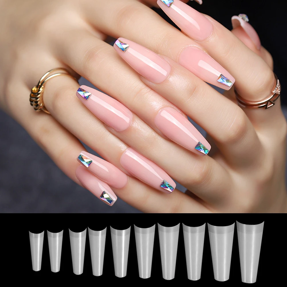 

TP False Nail Art Tips 500pcs bag 10 Size Natural Transparent French Coffin Tips Acrylic UV Gel Fake Nail Manicure Extend Nail