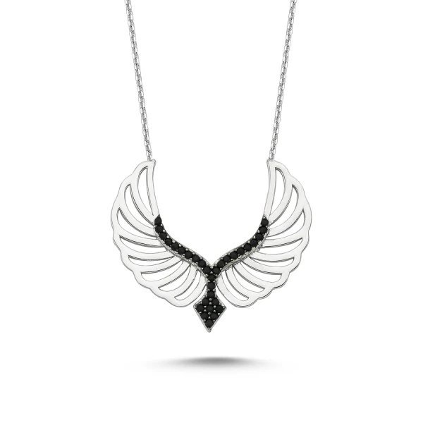 

Silver 925 Sterling Black Zircon Stone Wing Necklace