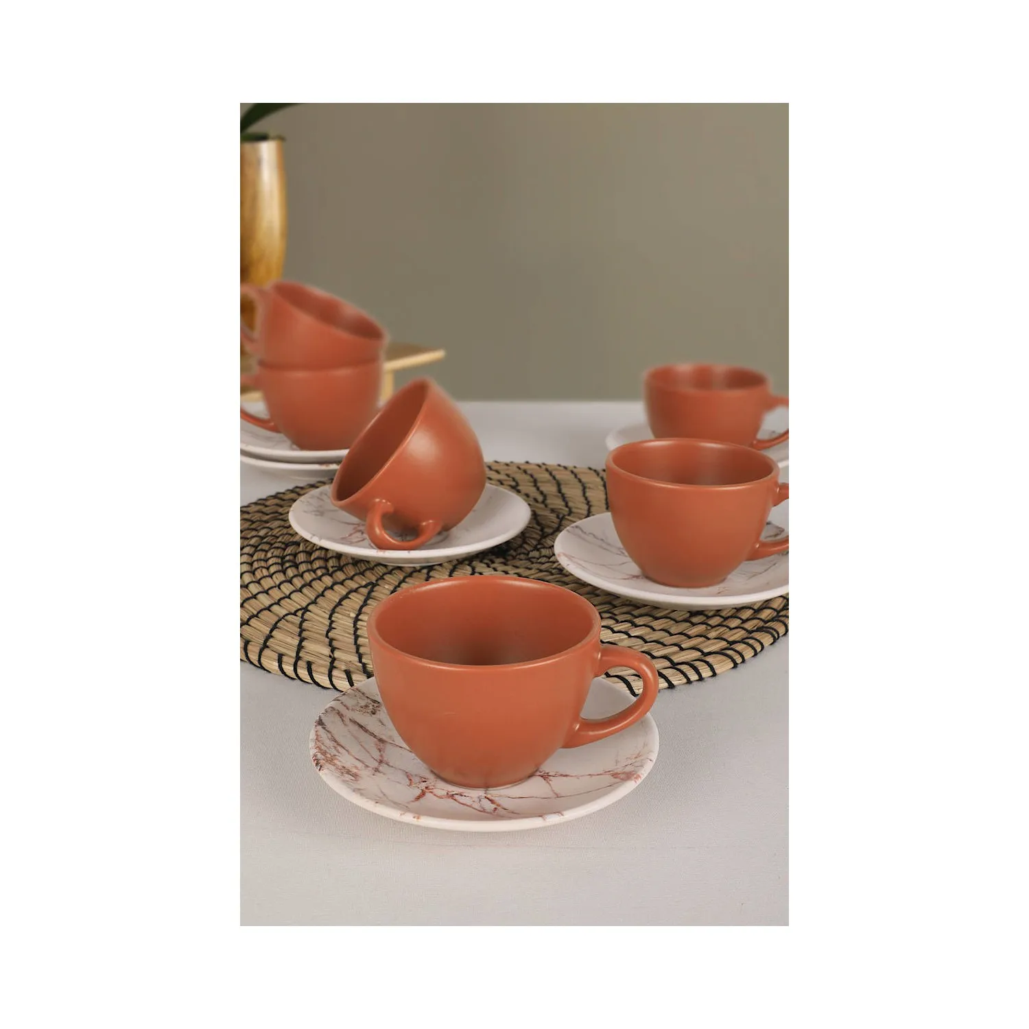 

Brown Marble Tea Set 12 Pieces For 6 Persons