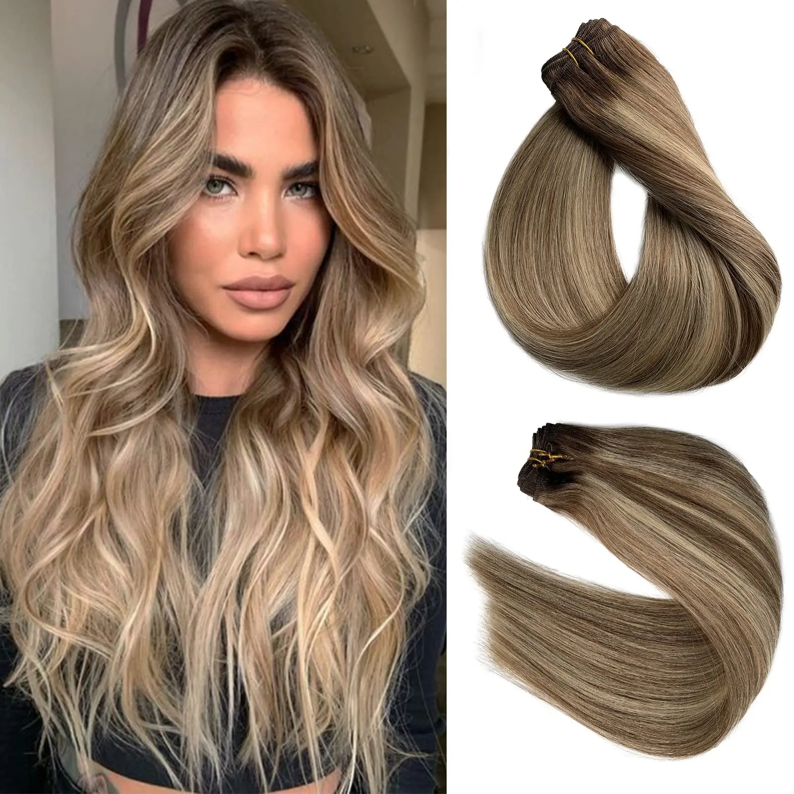 Blonde Highlights Hair Extensions Human Hair Ombre Brown Balayage Bundles Straight Brazilian Remy Hair Sew In Weft Extensions