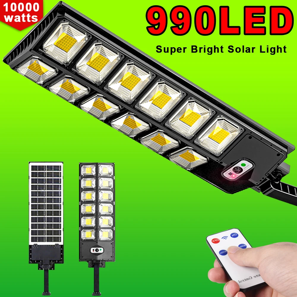 990LED Solar Street Light 10000w Outdoor Solar Wall Lamp 500㎡ Bright Sunlight PIR Motion Sensor Garden Lighting Remote Control