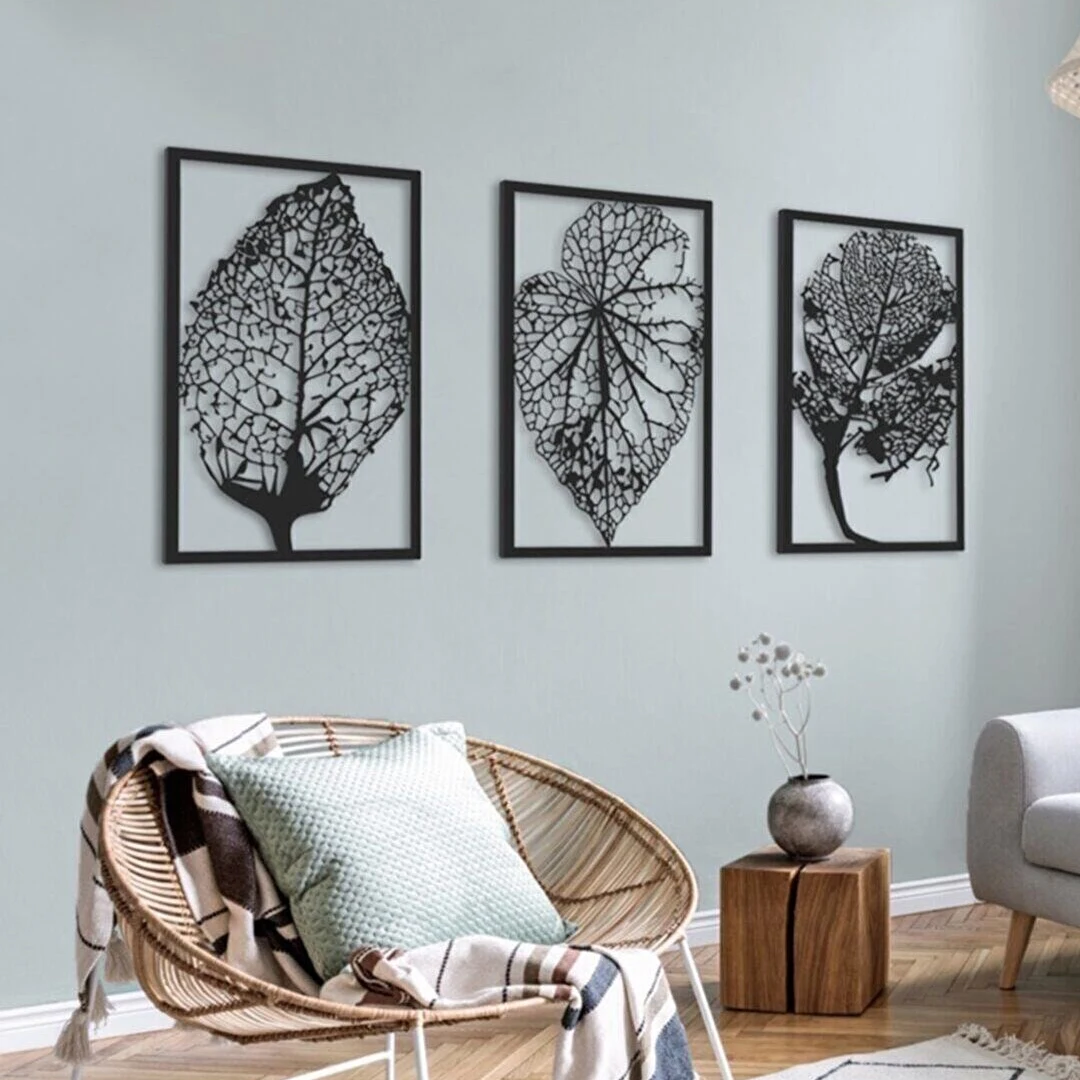 Деревянный настенный стол черного цвета 3 шт. сушеные листья Роскошный домашний