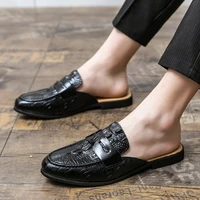 summer cool half sandals for men british crocodile pattern baotou driving loafers casual black flats simple fashion leather shoe