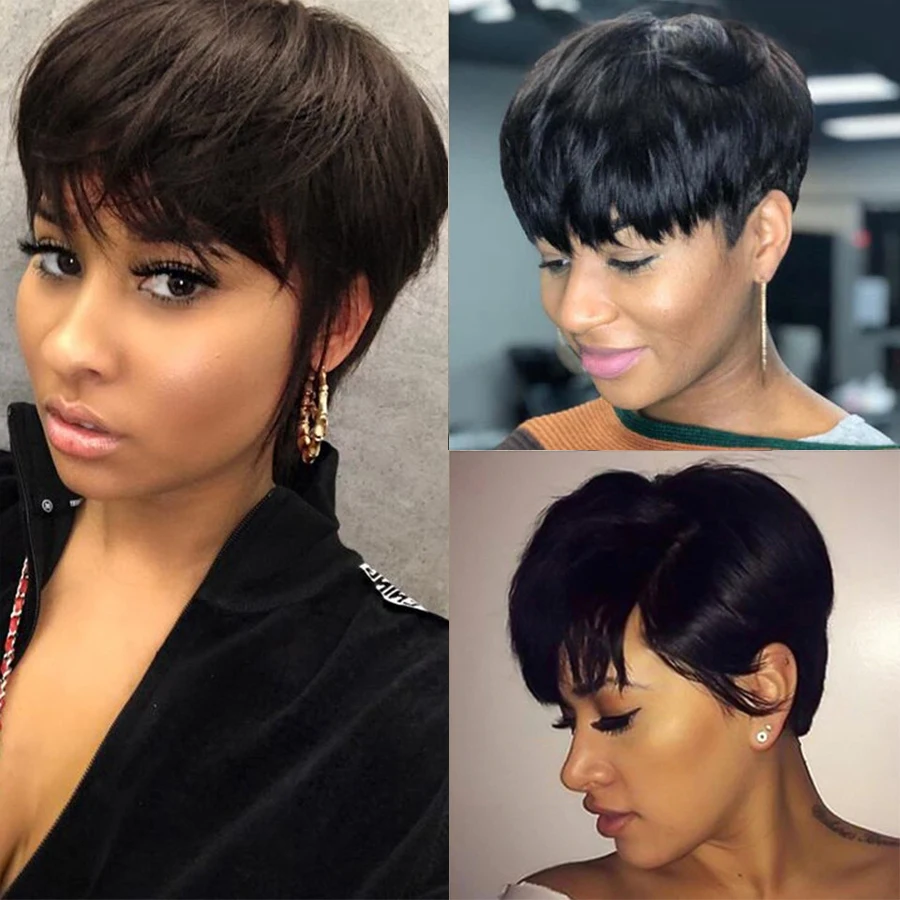 Полный парик для темных женщин с короткой машинной стрижкой афро-волосы