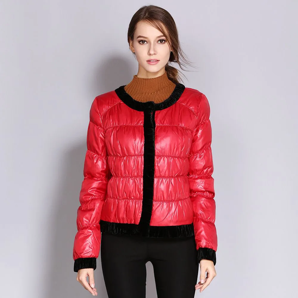 

Women Down Jacket Winter Round Neck Outerwear Jacket Light Thin White Duck Down Slim Warm Women Outerwear Solid Color Coat