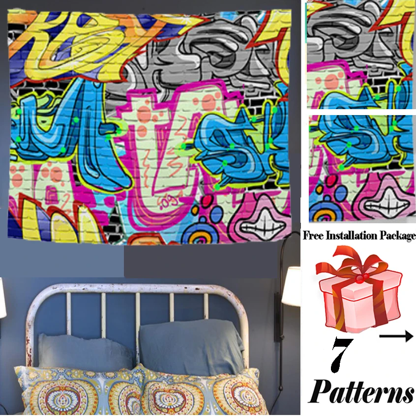 

Wall Hanging Tapestry Street Graffiti Elements Hippie Decor For Studio Bedroom Tapestry Macrame Blanket Bedspread Wall Carpet