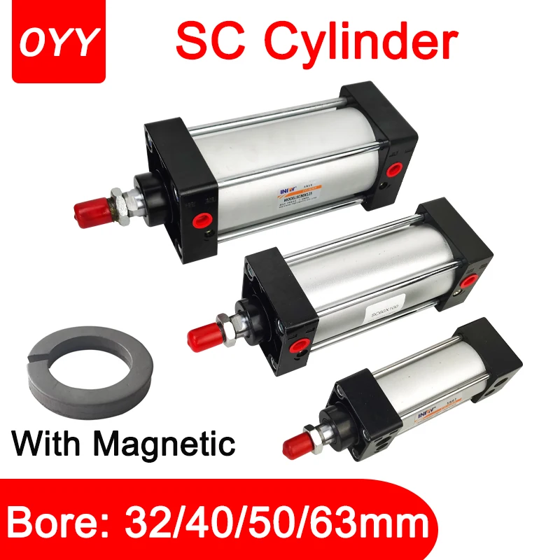 

Standard Pneumatic Cylinder SC32/40/50/63mm Stroke 25-1000mm Air Cylinder Double Acting With Magnetic Pneumatics Pistons