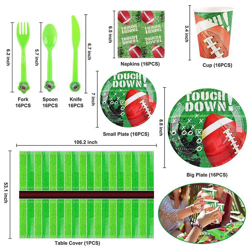 16 гостевых регби Футбол Американский вечерние одноразовые набор столовых